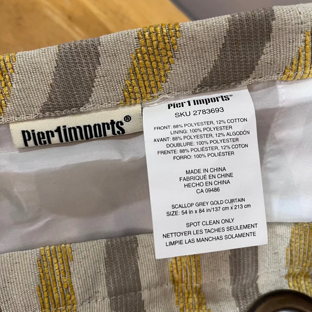 Pier 1 Imports Scallop Grey Gold Grommet Curtain Panels 54x84 Set‎ of 2 Lined